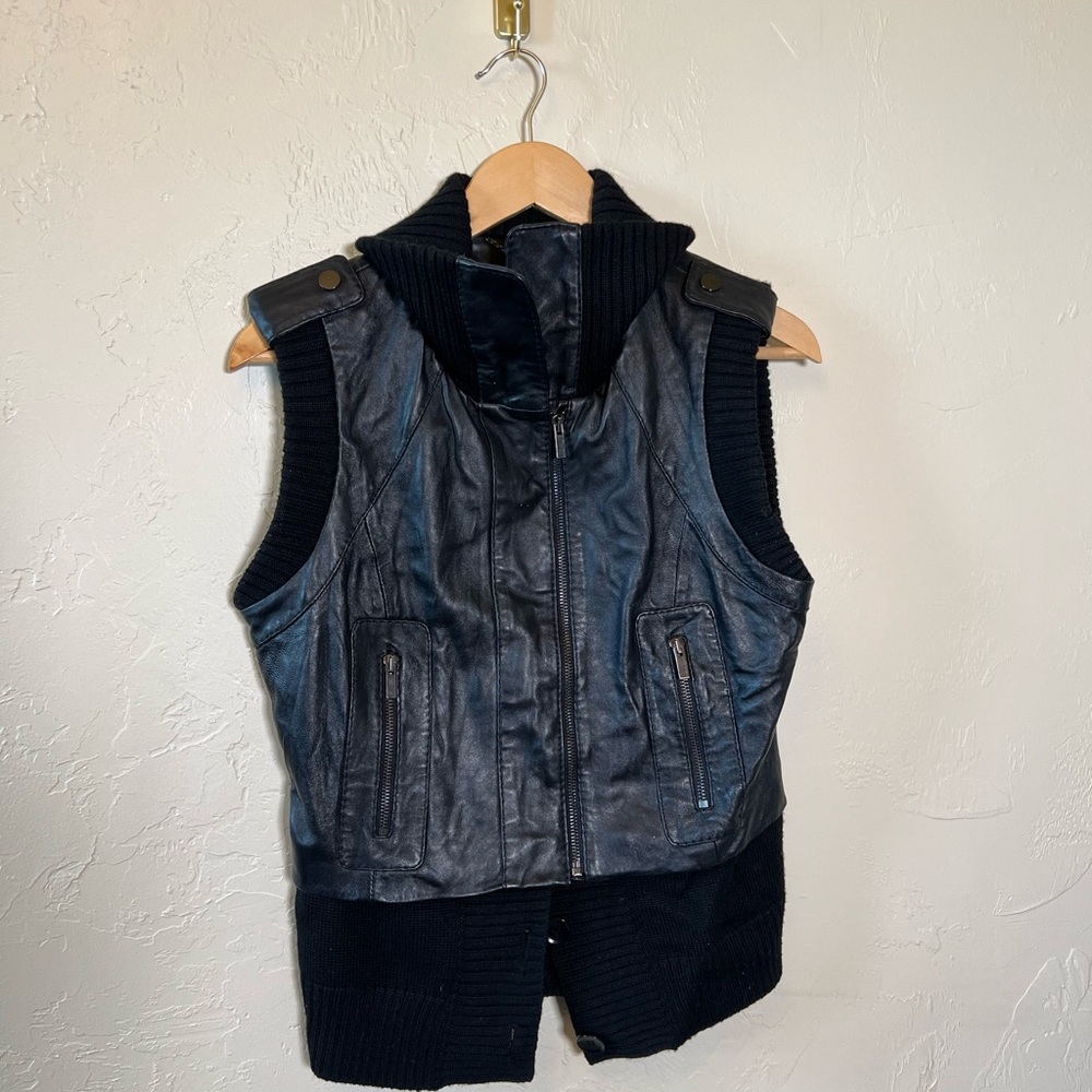 BCBGMAXAZRIA Leather Vest Size Small Moto Zip Front Black